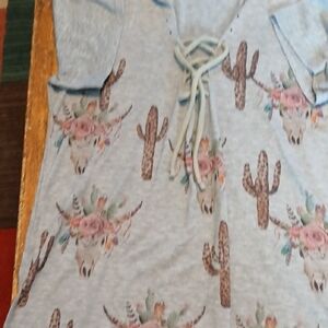 Gray Lace-Up Cactus Print Top